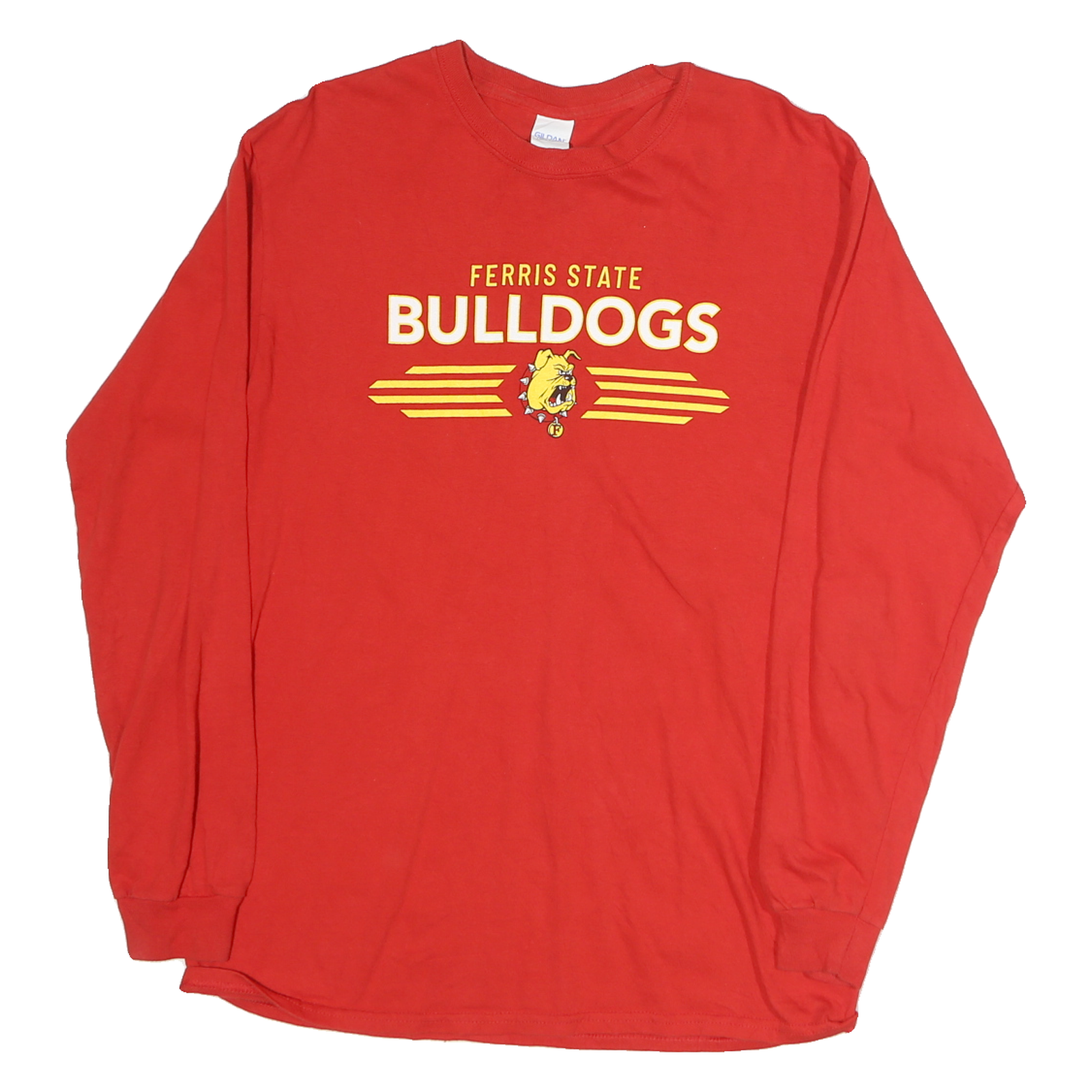 GILDAN Mens Red Ferris State Bulldogs Graphic T-Shirt M Long Sleeve Crew Neck