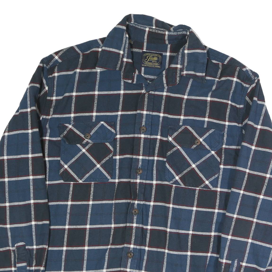 JACHS Mens Blue & Black Check Shirt L Cotton Vintage Flannel Casual