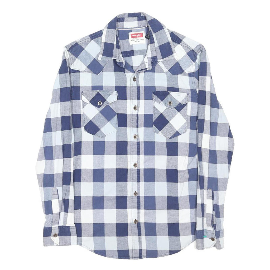 WRANGLER Mens Blue & White Check Shirt S Casual Cotton Blend Western