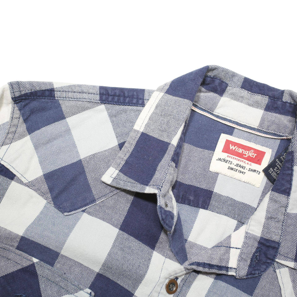 WRANGLER Mens Blue & White Check Shirt S Casual Cotton Blend Western