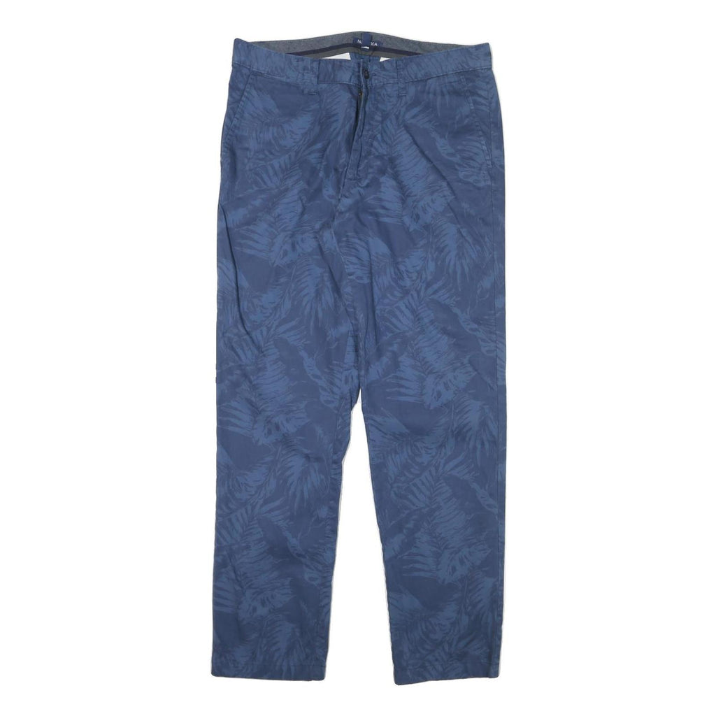 NAUTICA Mens Regular Fit Blue Leaf Print Cotton Blend Trousers W34 L32 Casual