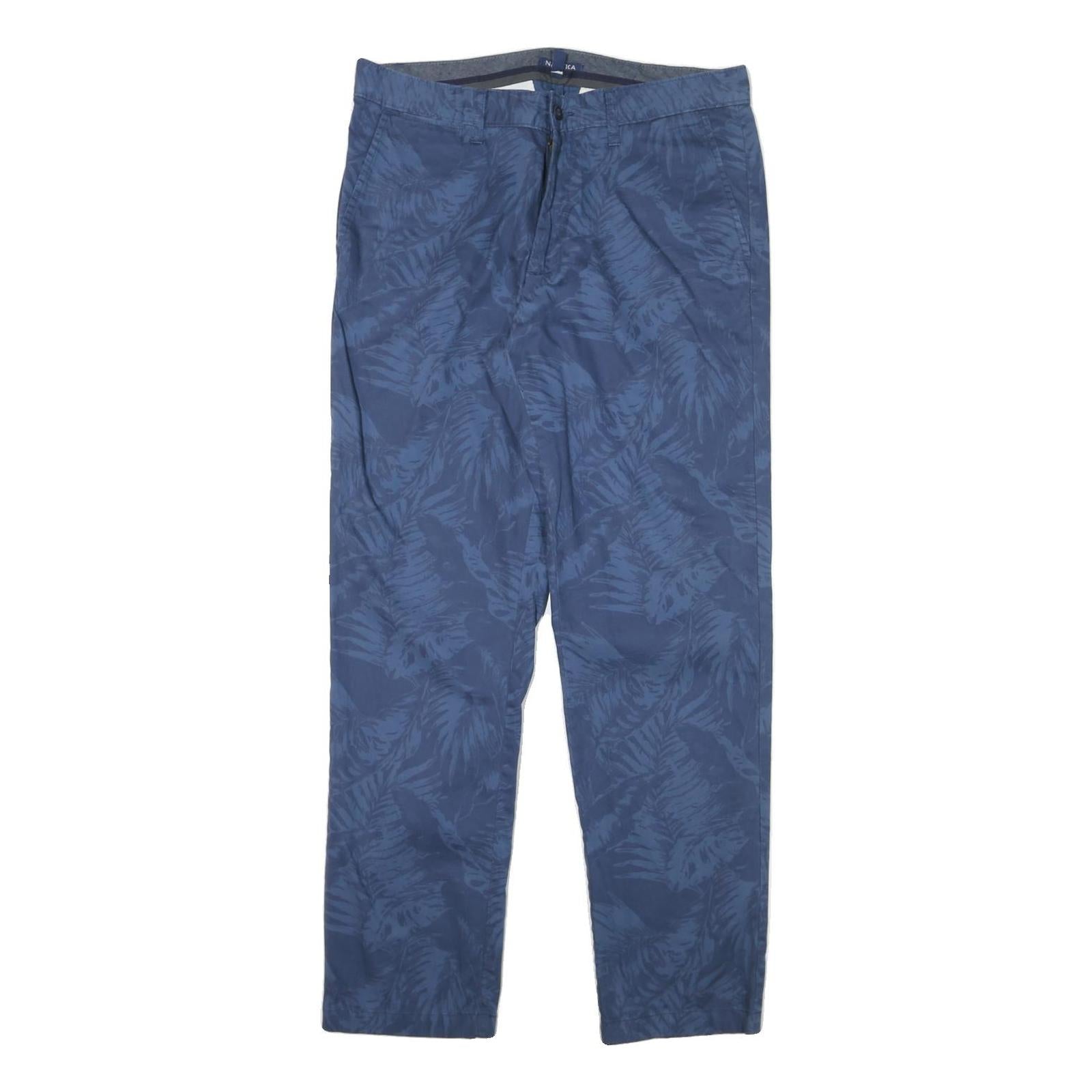 NAUTICA Mens Regular Fit Blue Leaf Print Cotton Blend Trousers W34 L32 Casual