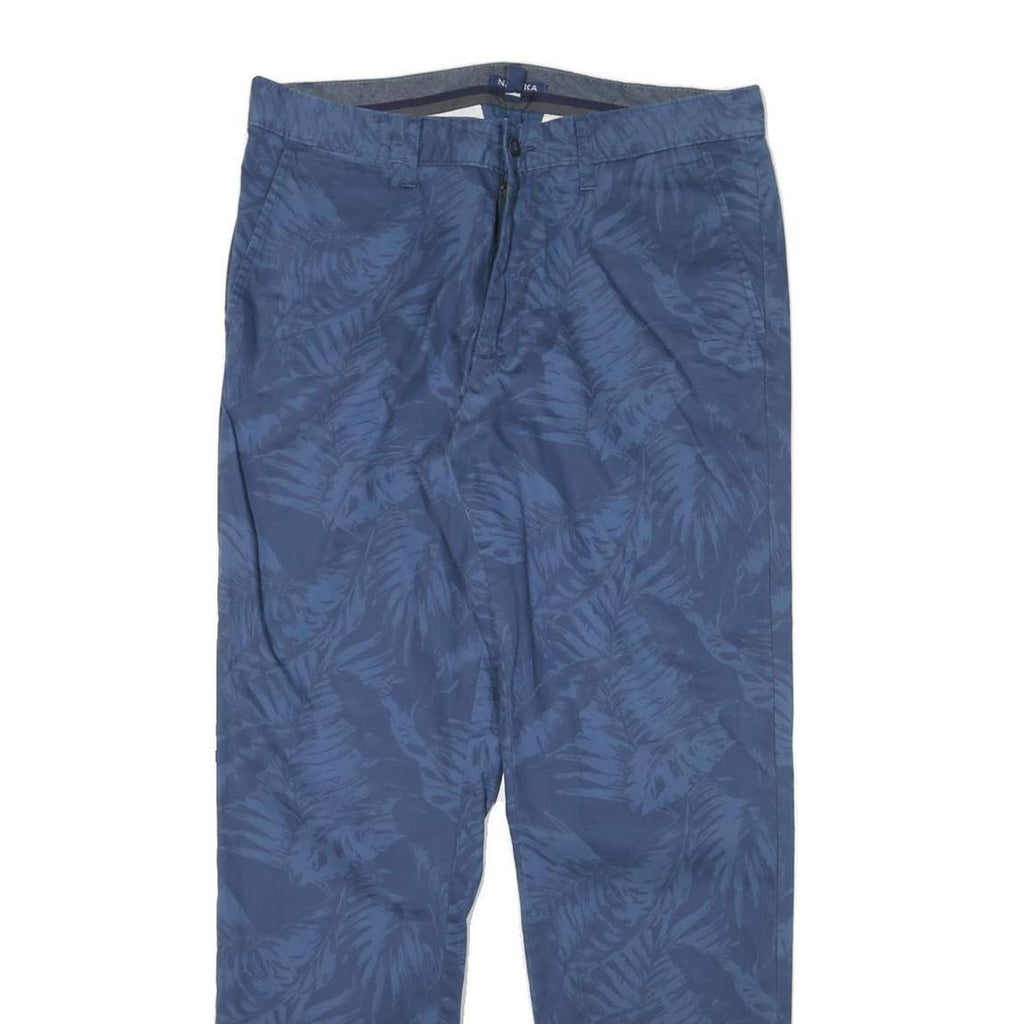 NAUTICA Mens Regular Fit Blue Leaf Print Cotton Blend Trousers W34 L32 Casual