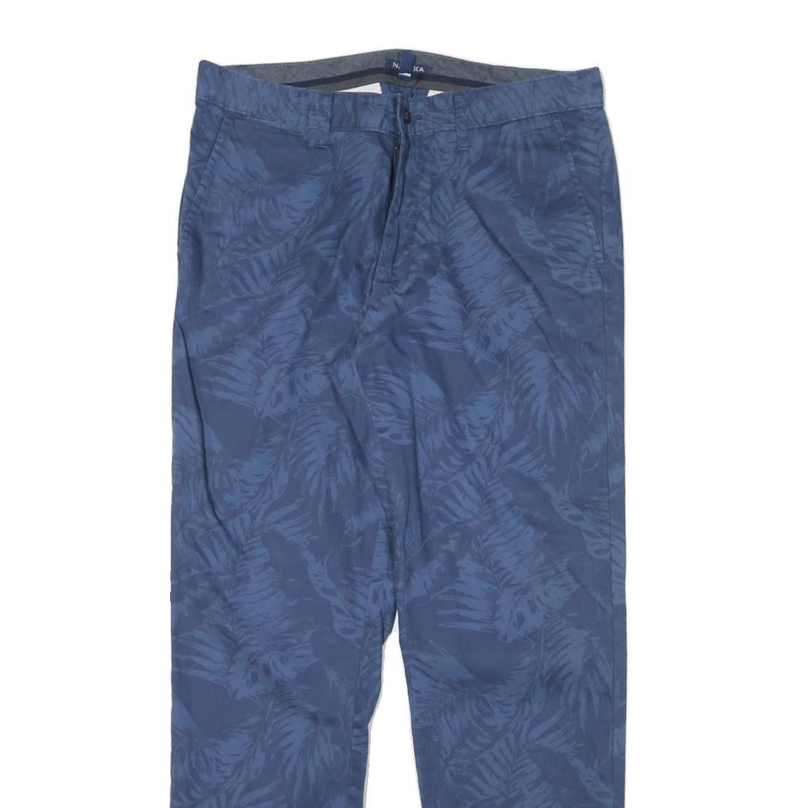 NAUTICA Mens Regular Fit Blue Leaf Print Cotton Blend Trousers W34 L32 Casual