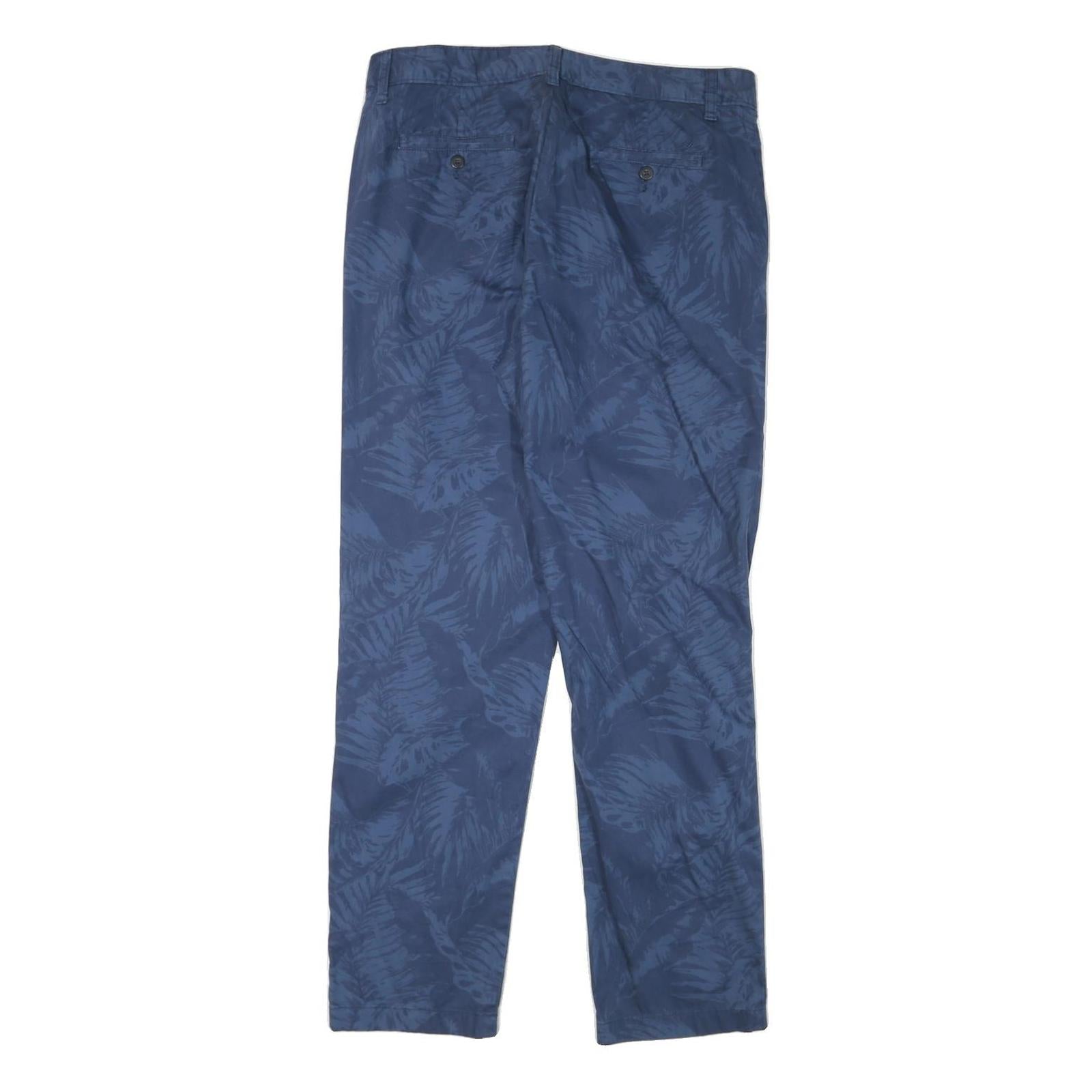 NAUTICA Mens Regular Fit Blue Leaf Print Cotton Blend Trousers W34 L32 Casual