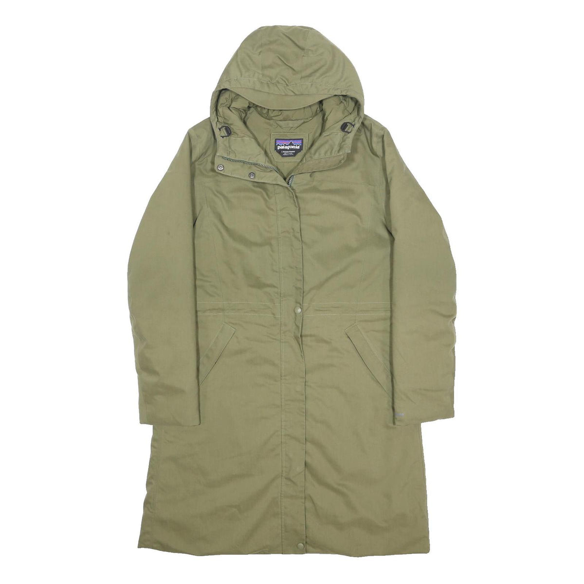 PATAGONIA Womens Green Jacket L Polyester Blend Plain Long Sleeve Zip Hooded