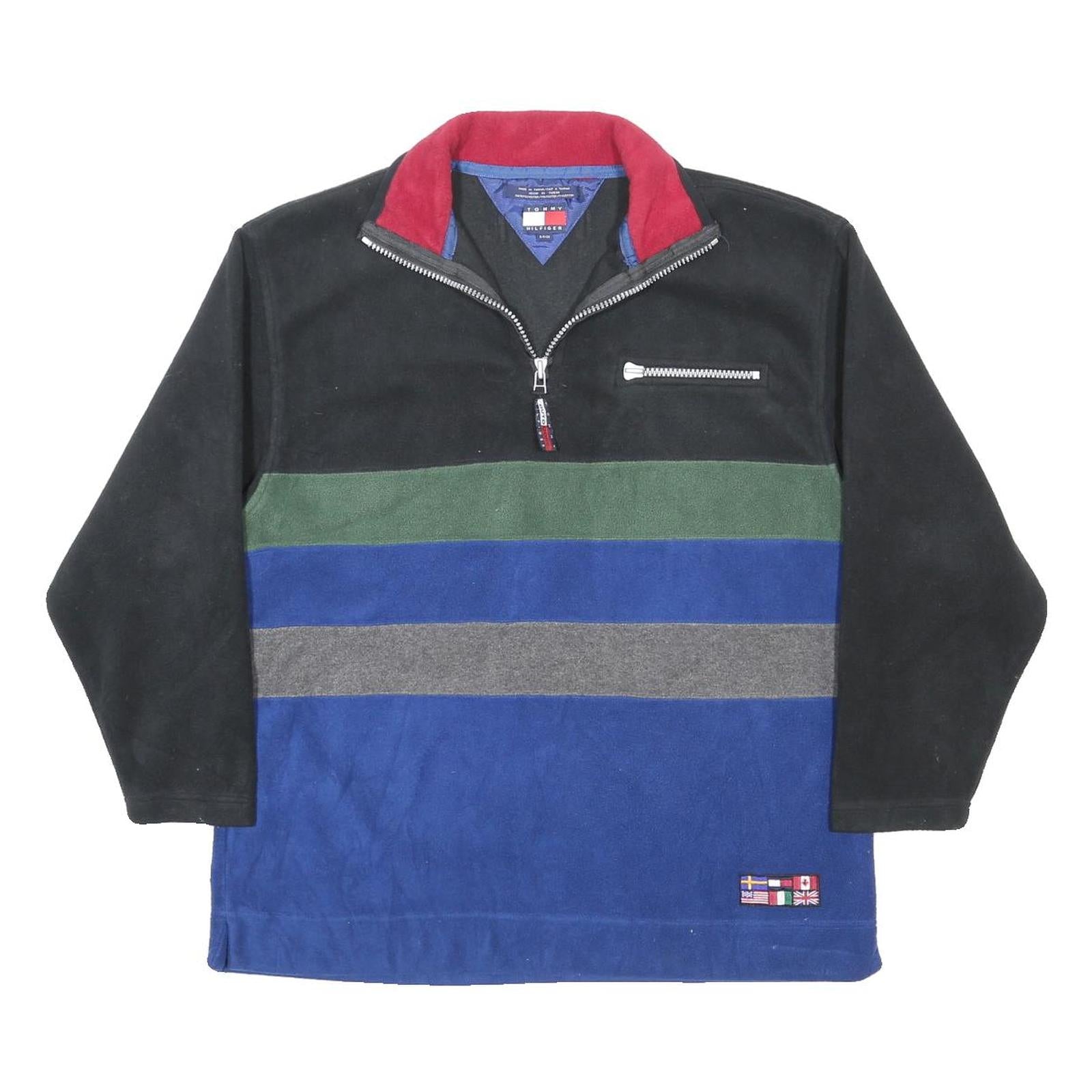 TOMMY HILFIGER Mens Black Green Blue Grey Colourblock Patterned V-Neck Pullover