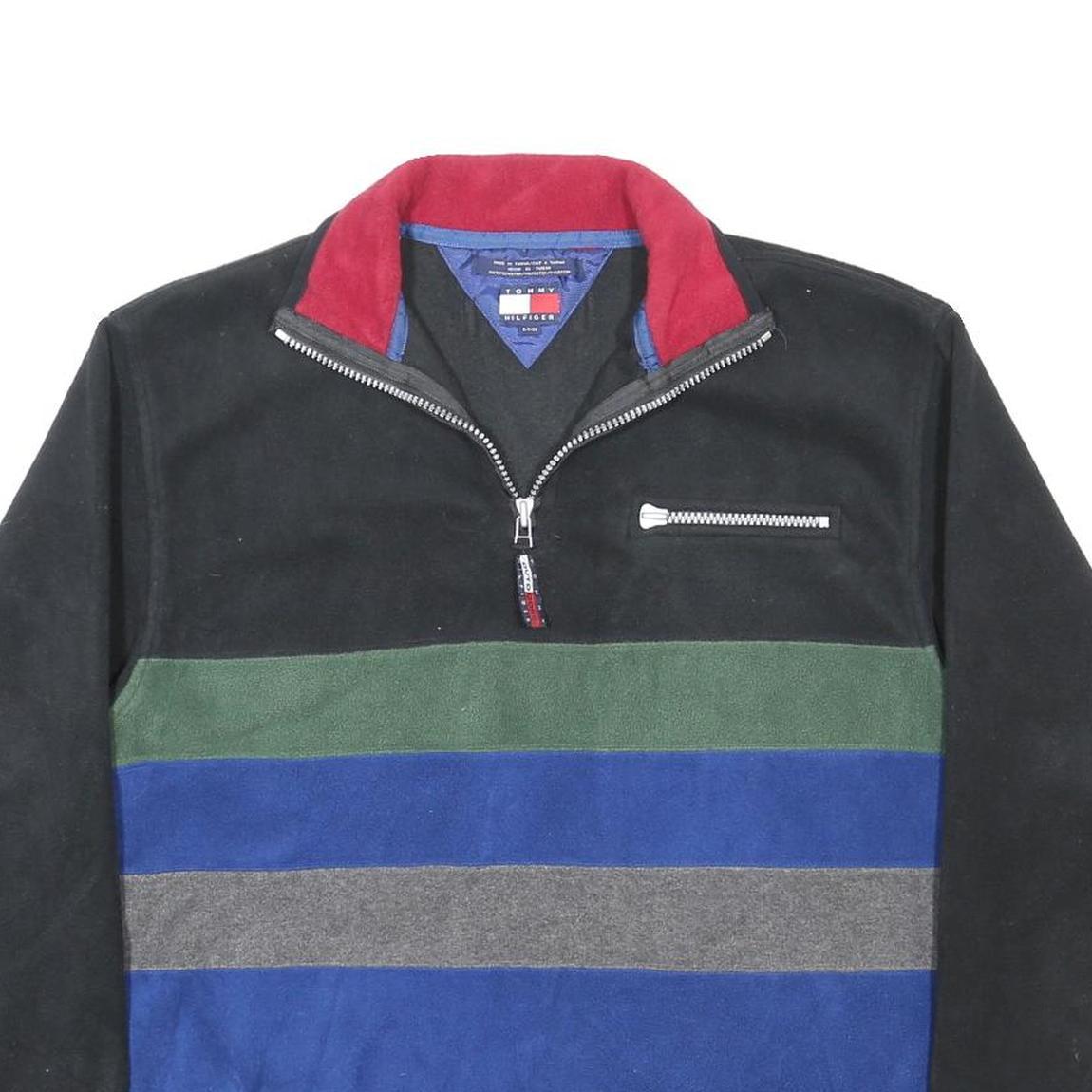 TOMMY HILFIGER Mens Black Green Blue Grey Colourblock Patterned V-Neck Pullover