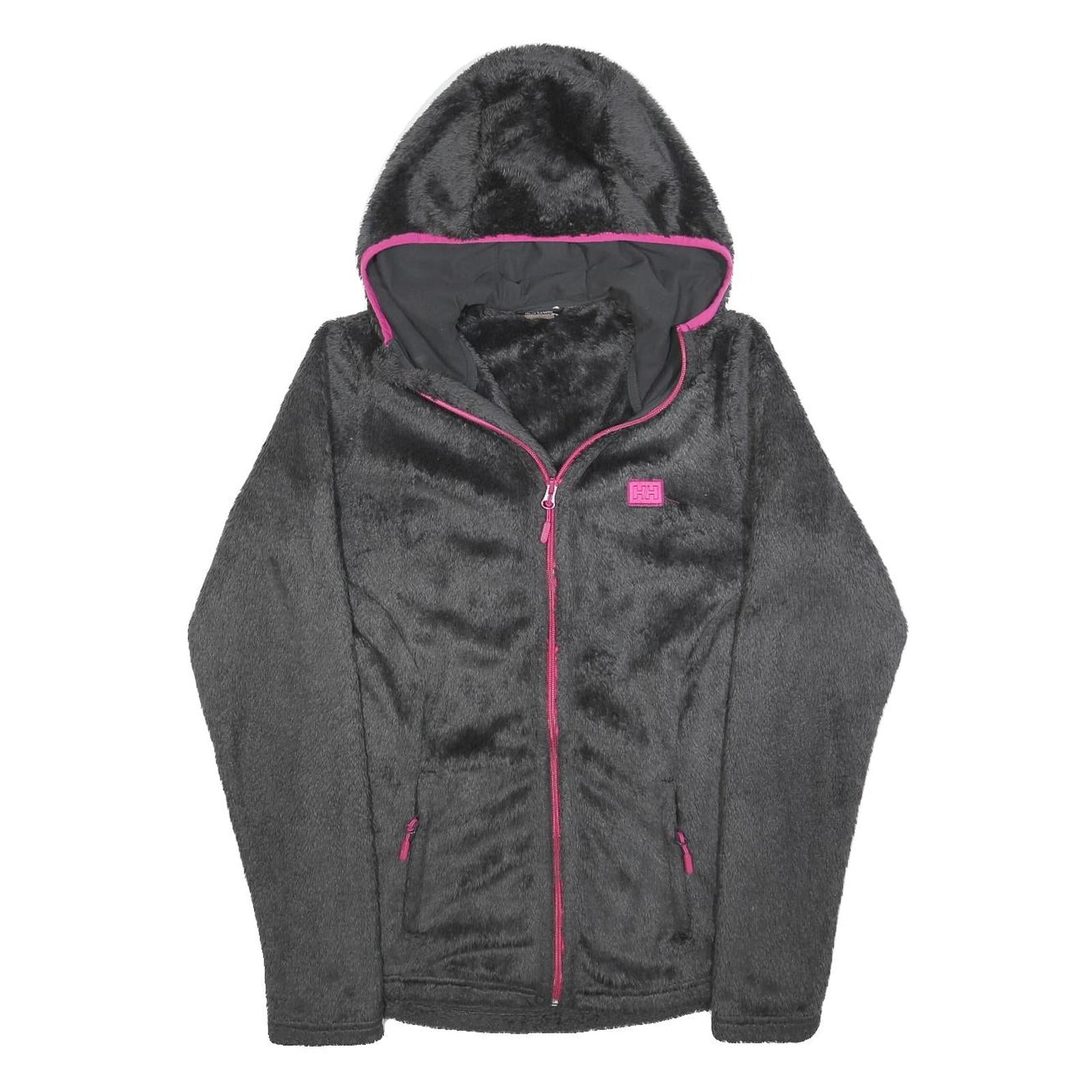 HELLY HANSEN Womens Black & Pink Hooded Jacket M Polyester Blend Fleece Outdoor