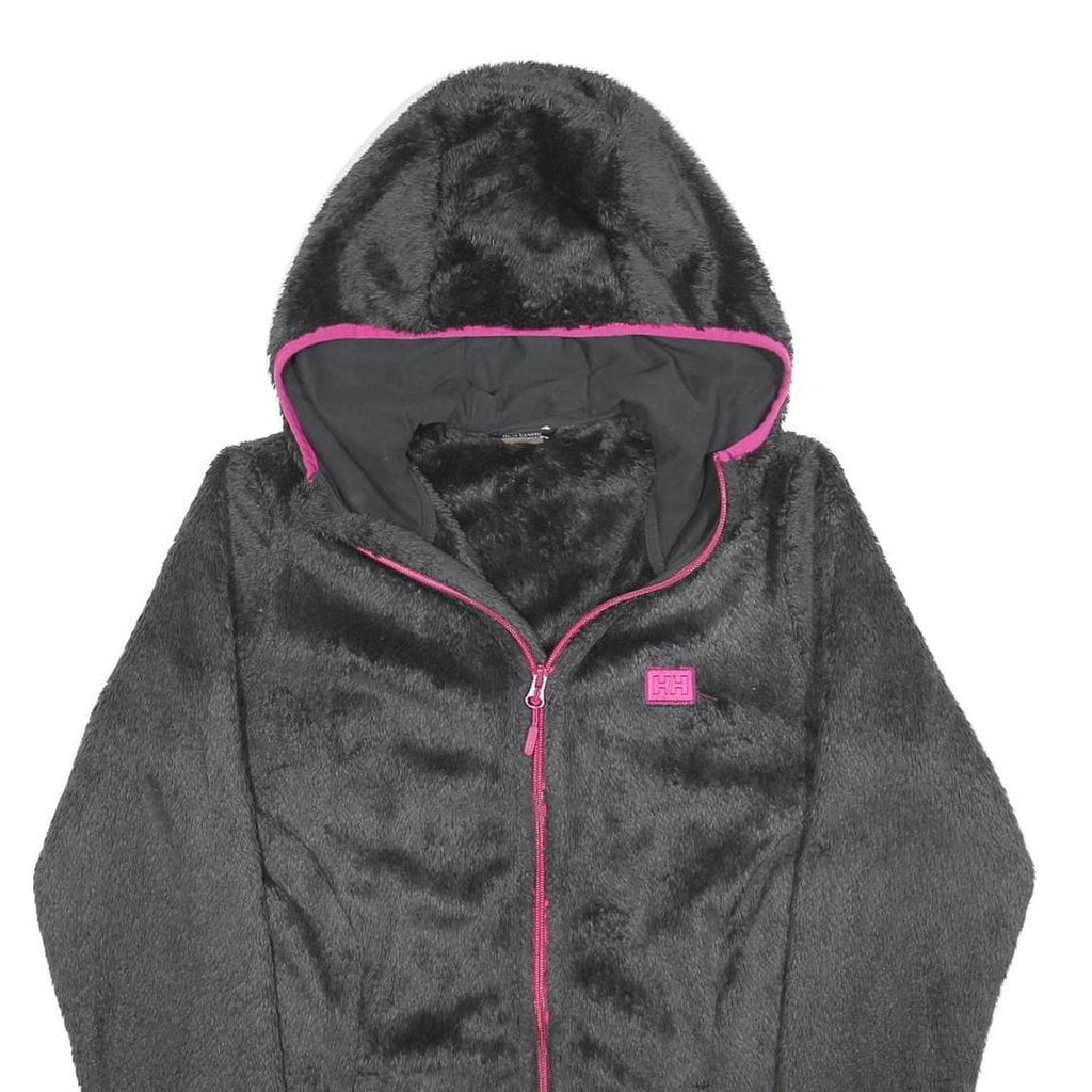 HELLY HANSEN Womens Black & Pink Hooded Jacket M Polyester Blend Fleece Outdoor
