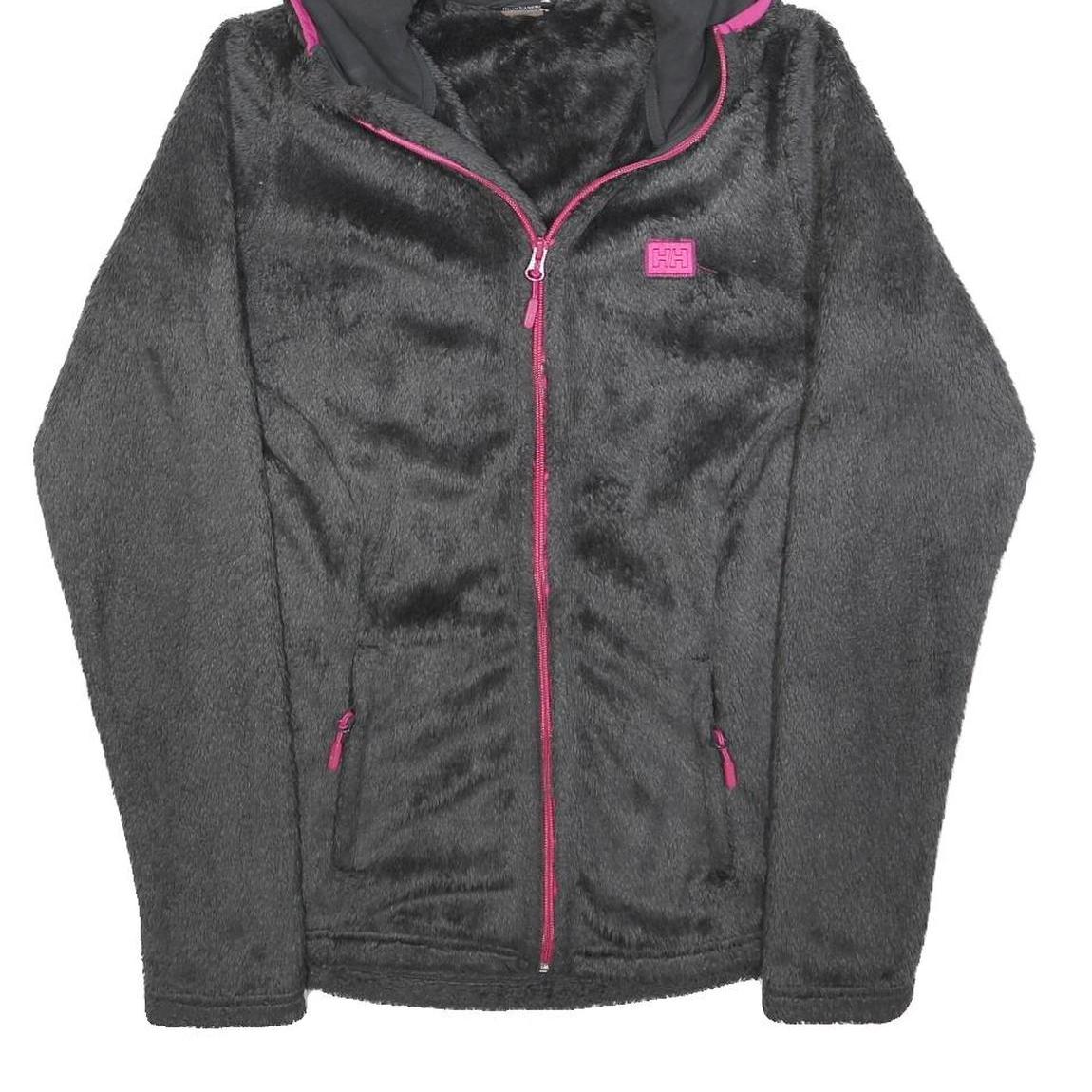 HELLY HANSEN Womens Black & Pink Hooded Jacket M Polyester Blend Fleece Outdoor