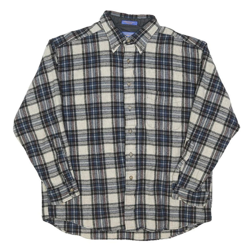 PENDLETON Mens Blue Black & Beige Wool Plaid Shirt XL Long Sleeve Button Shirt