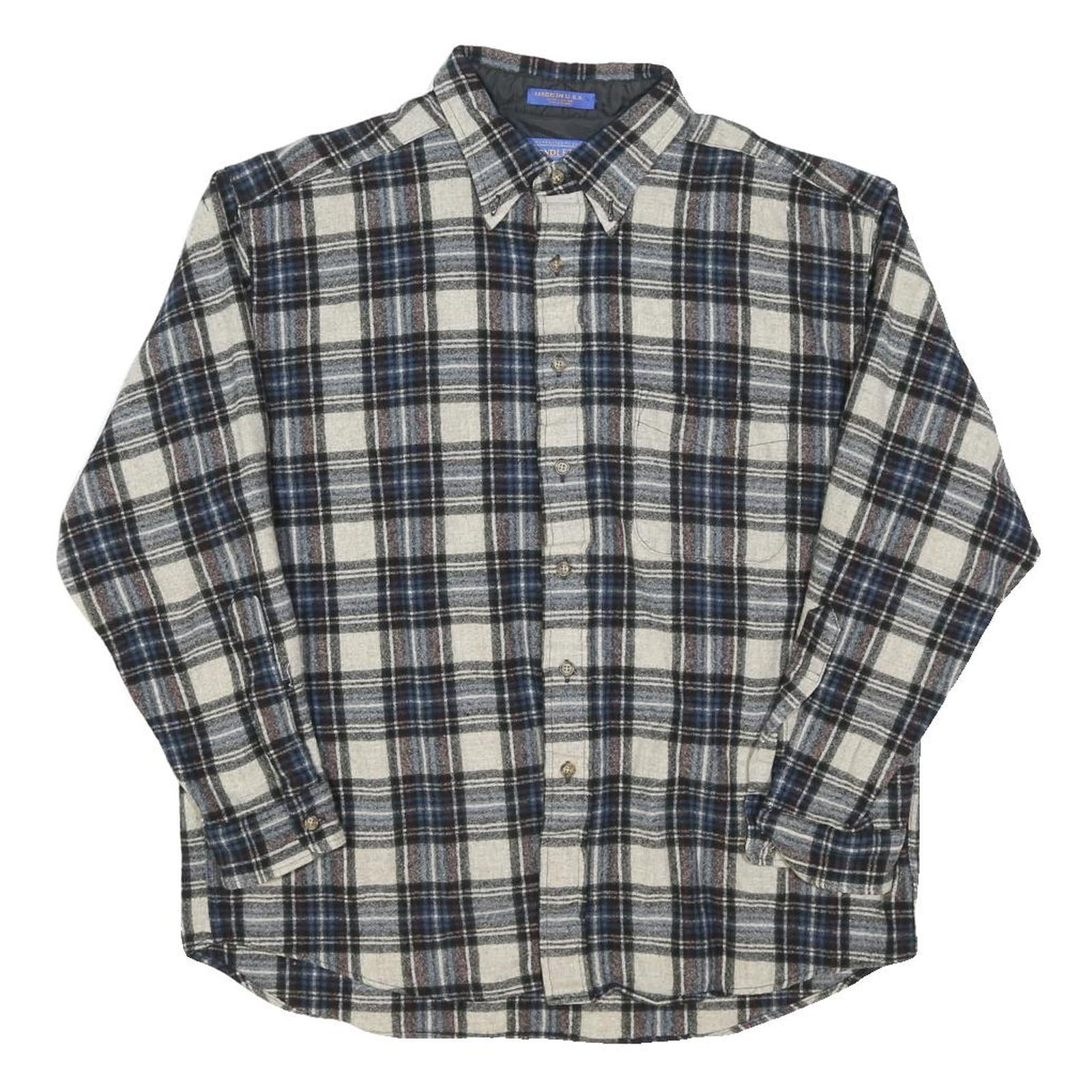 PENDLETON Mens Blue Black & Beige Wool Plaid Shirt XL Long Sleeve Button Shirt