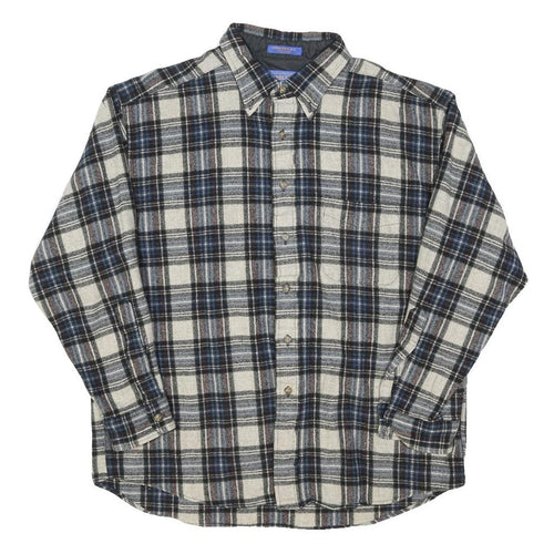 PENDLETON Mens Blue Black & Beige Wool Plaid Shirt XL Long Sleeve Button Shirt