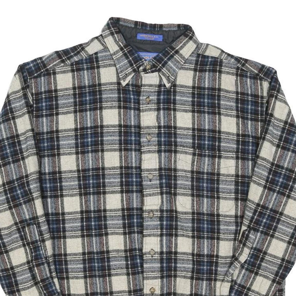 PENDLETON Mens Blue Black & Beige Wool Plaid Shirt XL Long Sleeve Button Shirt