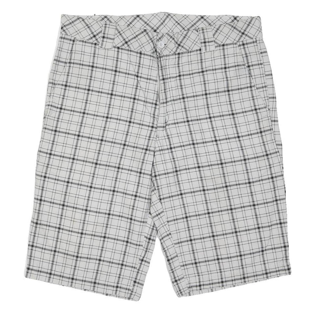 DICKIES Mens White & Grey Checked Casual Shorts L W36 Cotton Blend
