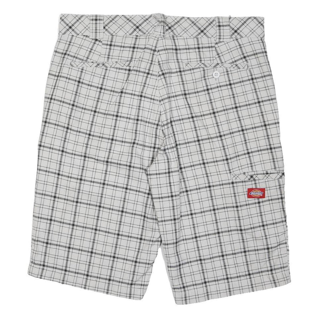 DICKIES Mens White & Grey Checked Casual Shorts L W36 Cotton Blend