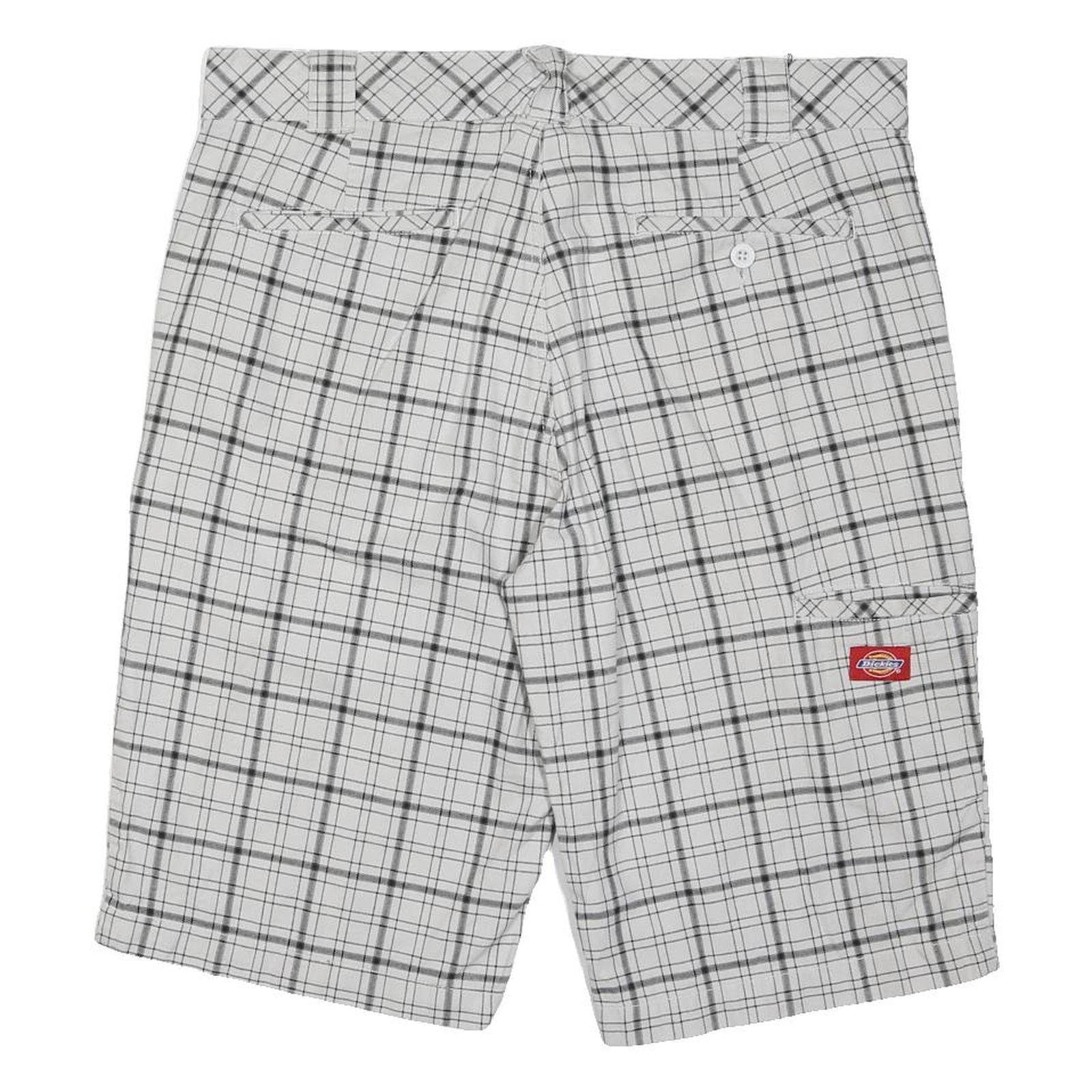 DICKIES Mens White & Grey Checked Casual Shorts L W36 Cotton Blend