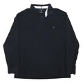 TOMMY HILFIGER Mens Black Long Sleeve Plain XL Cotton Blend Polo Shirt