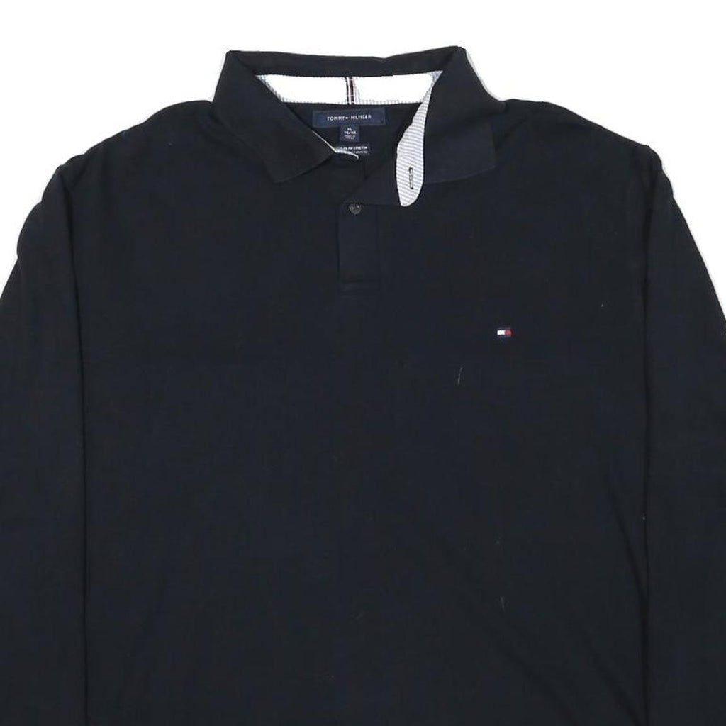 TOMMY HILFIGER Mens Black Long Sleeve Plain XL Cotton Blend Polo Shirt