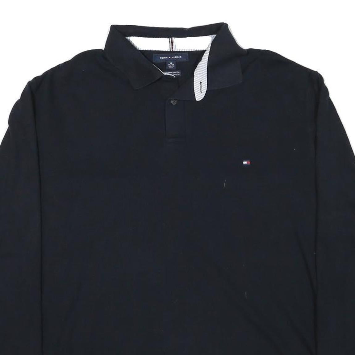 TOMMY HILFIGER Mens Black Long Sleeve Plain XL Cotton Blend Polo Shirt