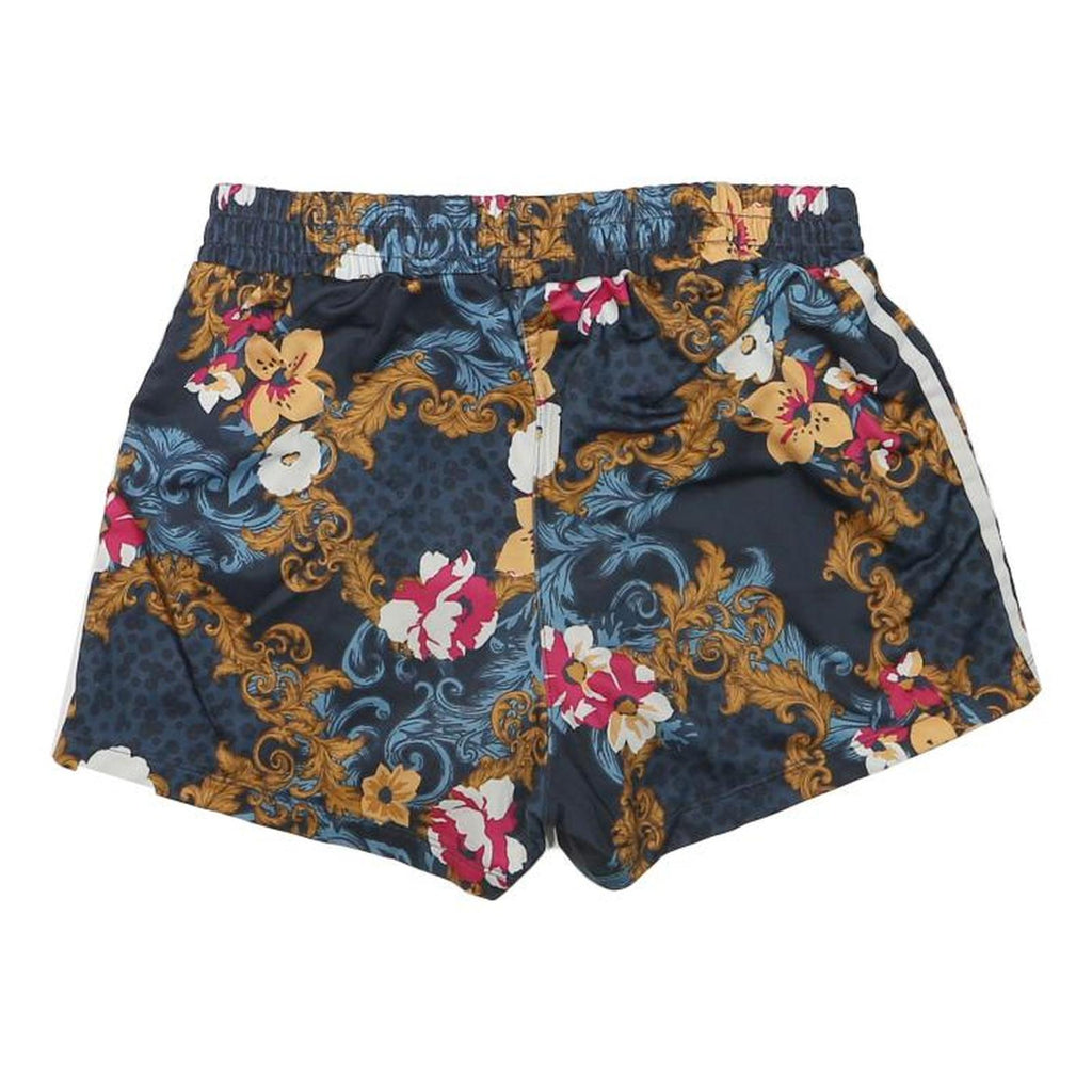 ADIDAS Womens Floral Print Navy Casual Shorts S W26 Three Stripe
