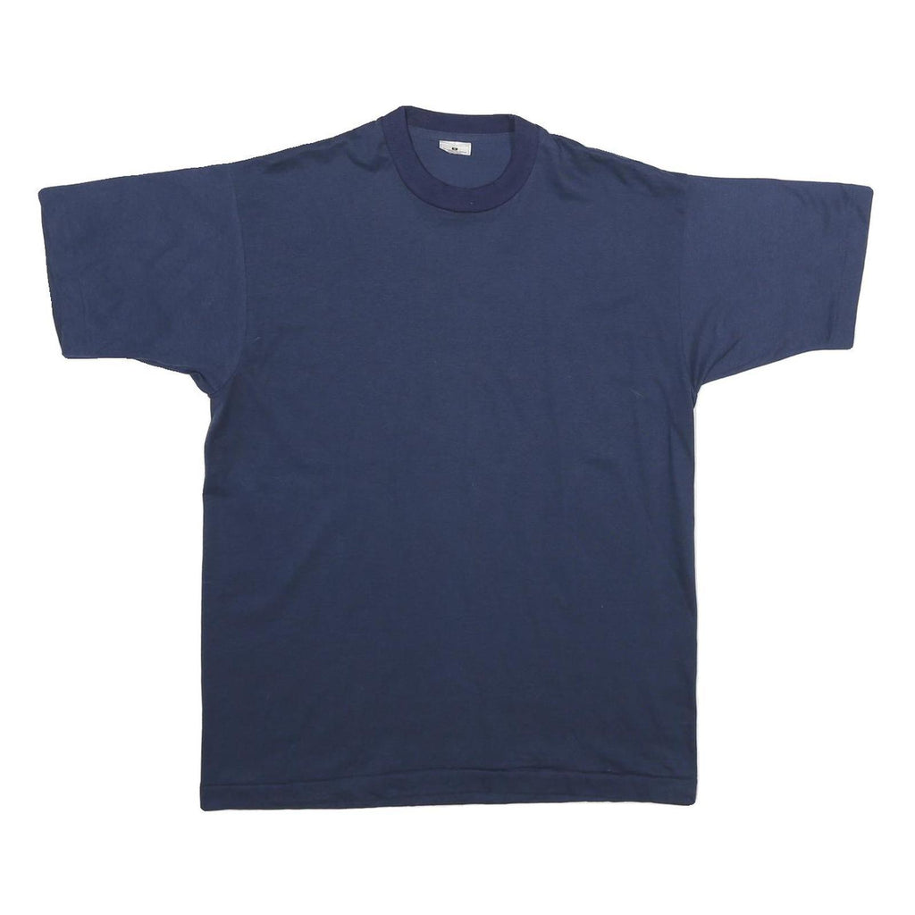 Mens Navy Blue Plain Cotton Blend T-Shirt L Short Sleeve Crew Neck Comfortable