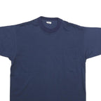 Mens Navy Blue Plain Cotton Blend T-Shirt L Short Sleeve Crew Neck Comfortable