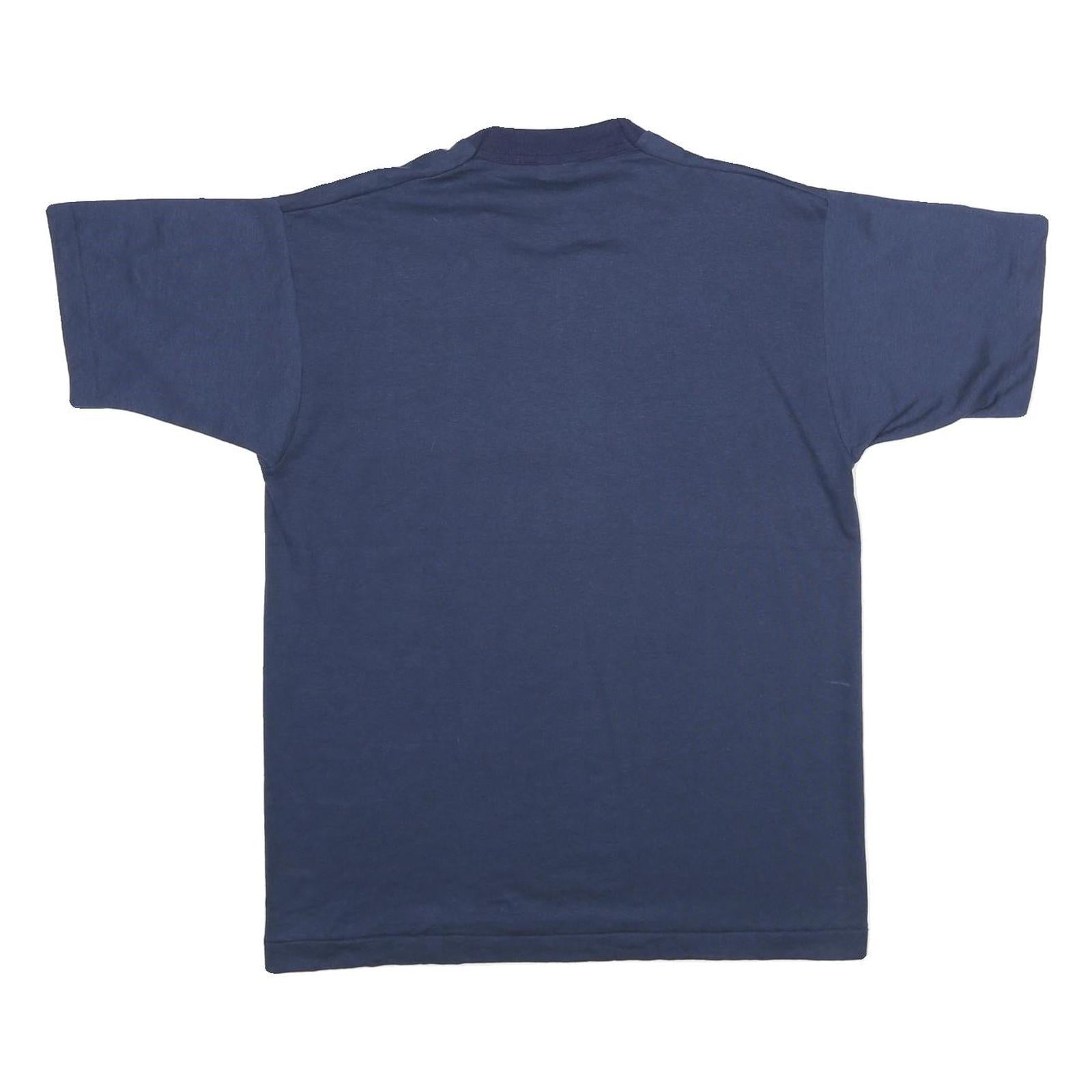 Mens Navy Blue Plain Cotton Blend T-Shirt L Short Sleeve Crew Neck Comfortable