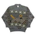 H. AL-JABI Mens Grey Patterned Jumper Crew Neck Basic Knit S Vintage Style