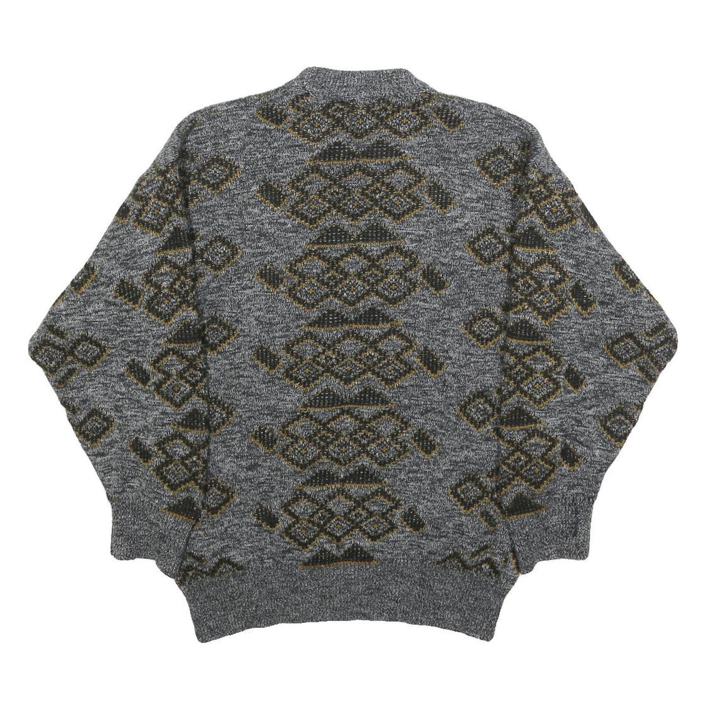 H. AL-JABI Mens Grey Patterned Jumper Crew Neck Basic Knit S Vintage Style