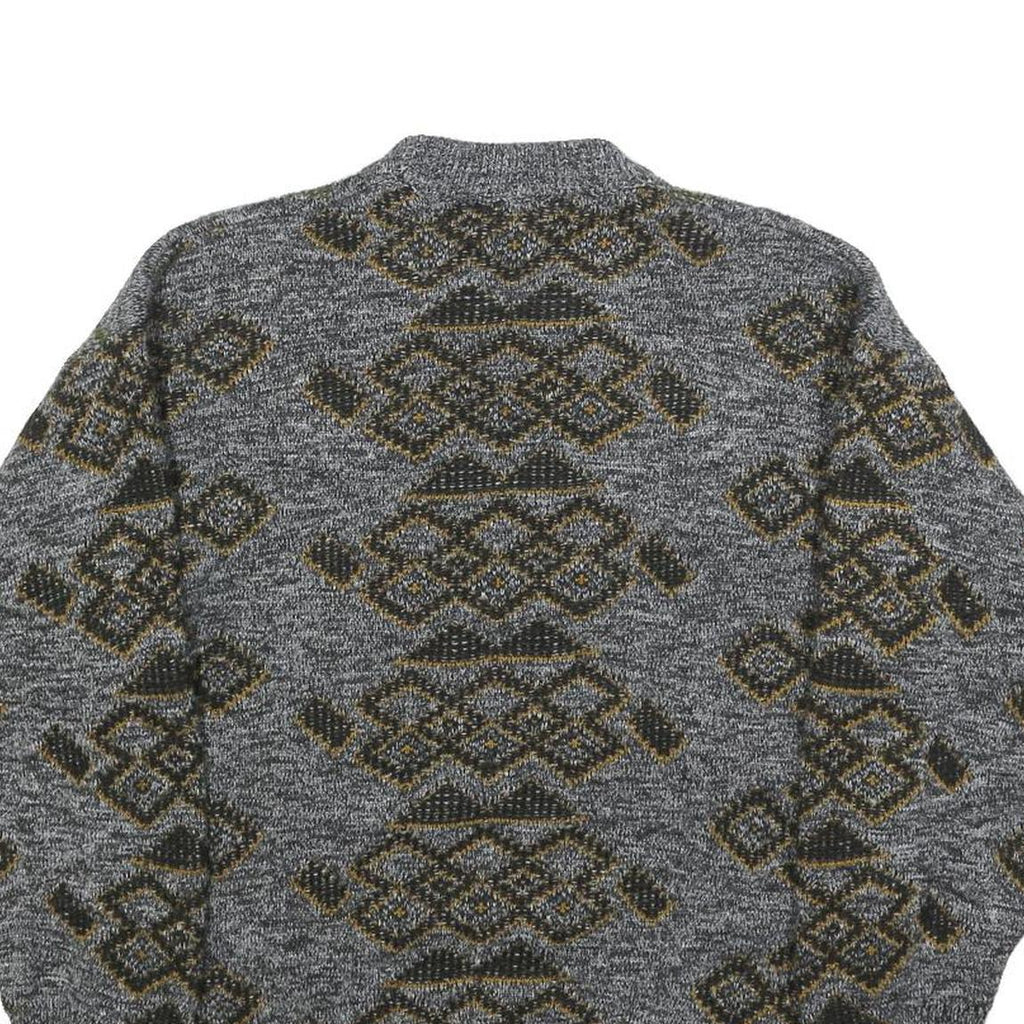 H. AL-JABI Mens Grey Patterned Jumper Crew Neck Basic Knit S Vintage Style
