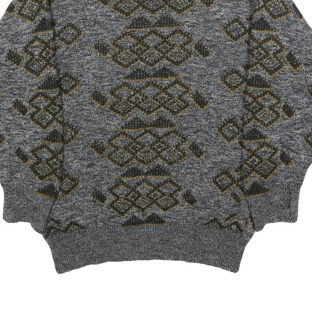 H. AL-JABI Mens Grey Patterned Jumper Crew Neck Basic Knit S Vintage Style