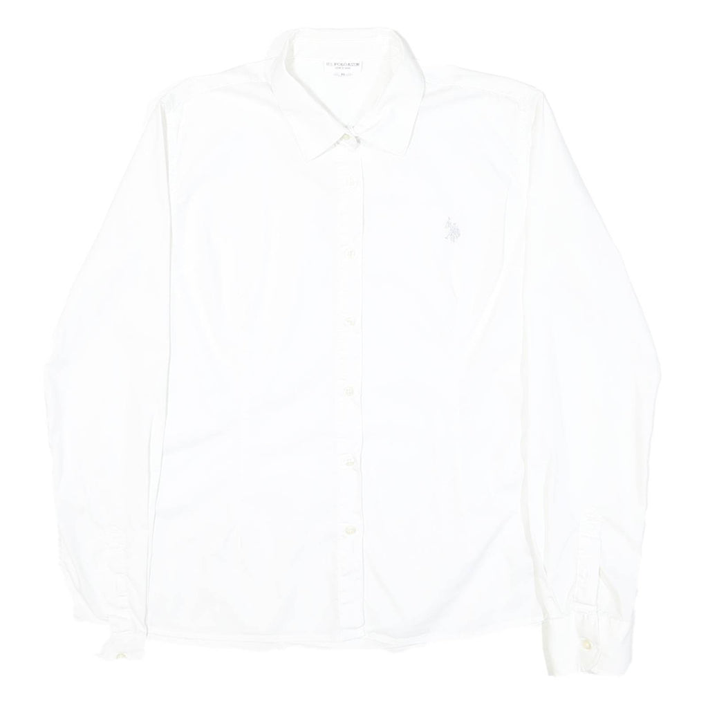 U.S. POLO ASSN Womens White Shirt M Cotton Blend Classic Button Down Shirt