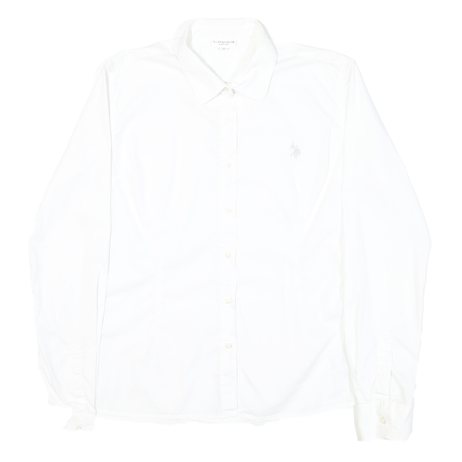 U.S. POLO ASSN Womens White Shirt M Cotton Blend Classic Button Down Shirt