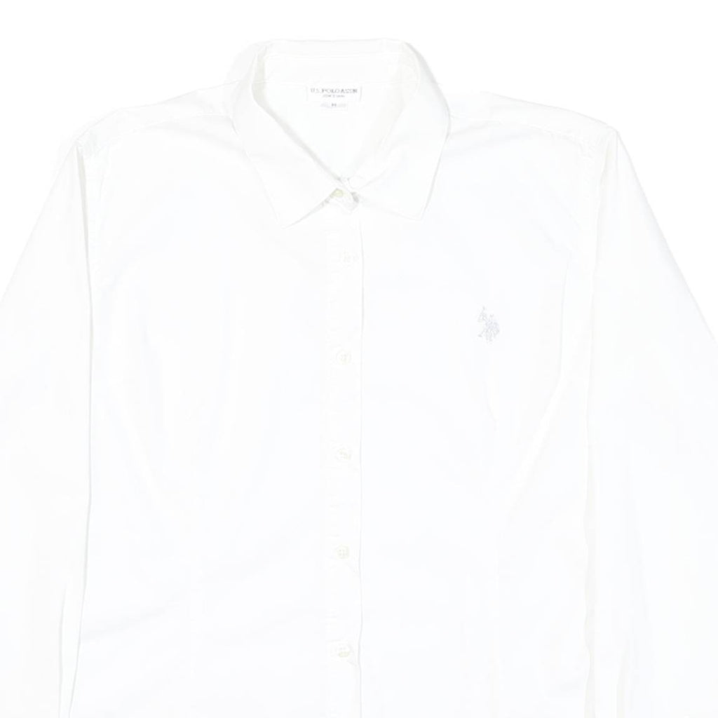 U.S. POLO ASSN Womens White Shirt M Cotton Blend Classic Button Down Shirt
