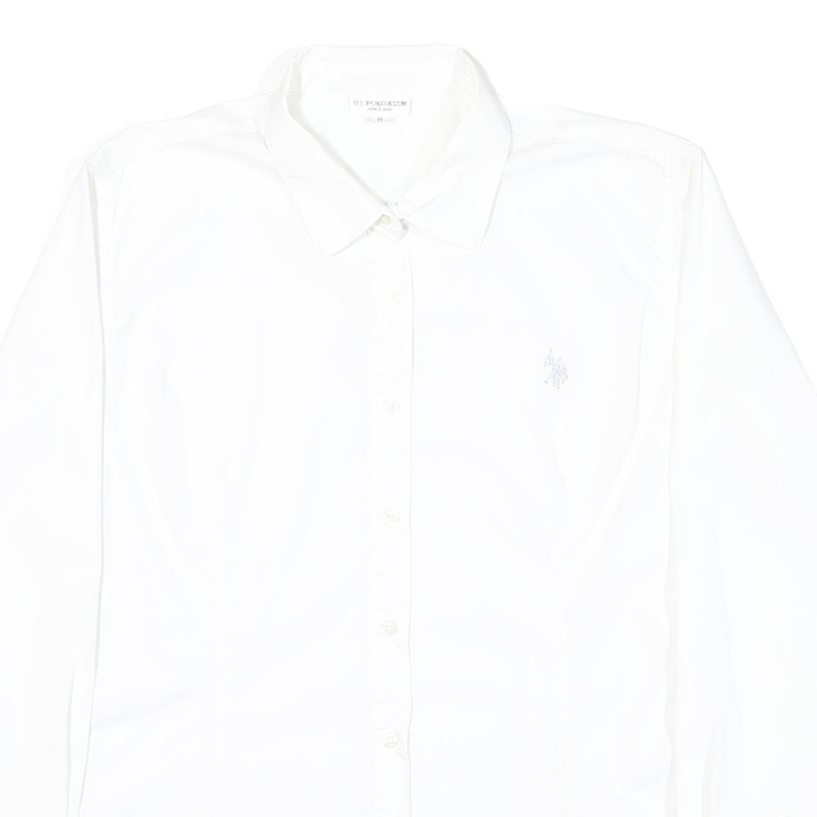 U.S. POLO ASSN Womens White Shirt M Cotton Blend Classic Button Down Shirt