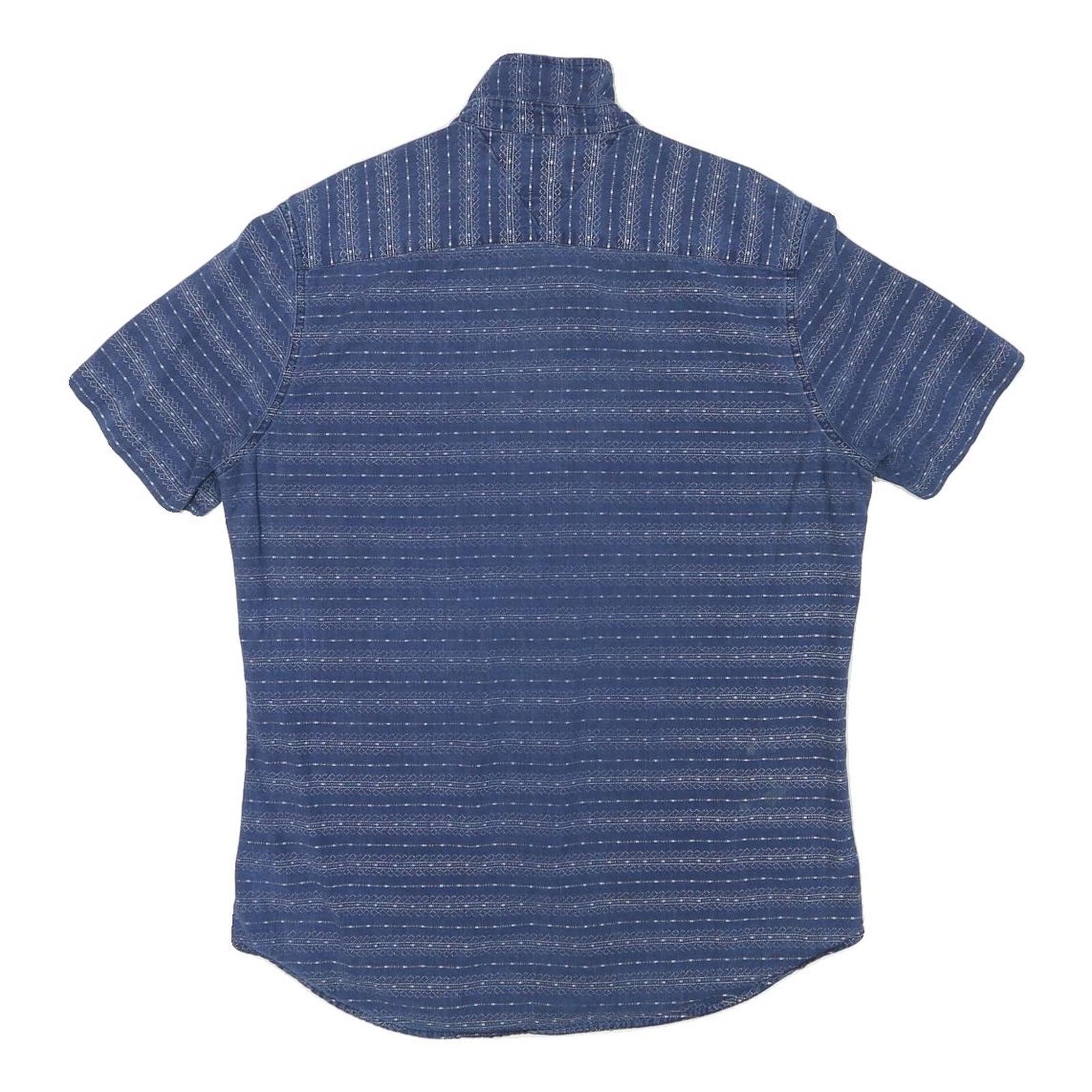 TOMMY HILFIGER Mens Blue Pattern Shirt M Cotton Blend Casual Summer Button Shirt