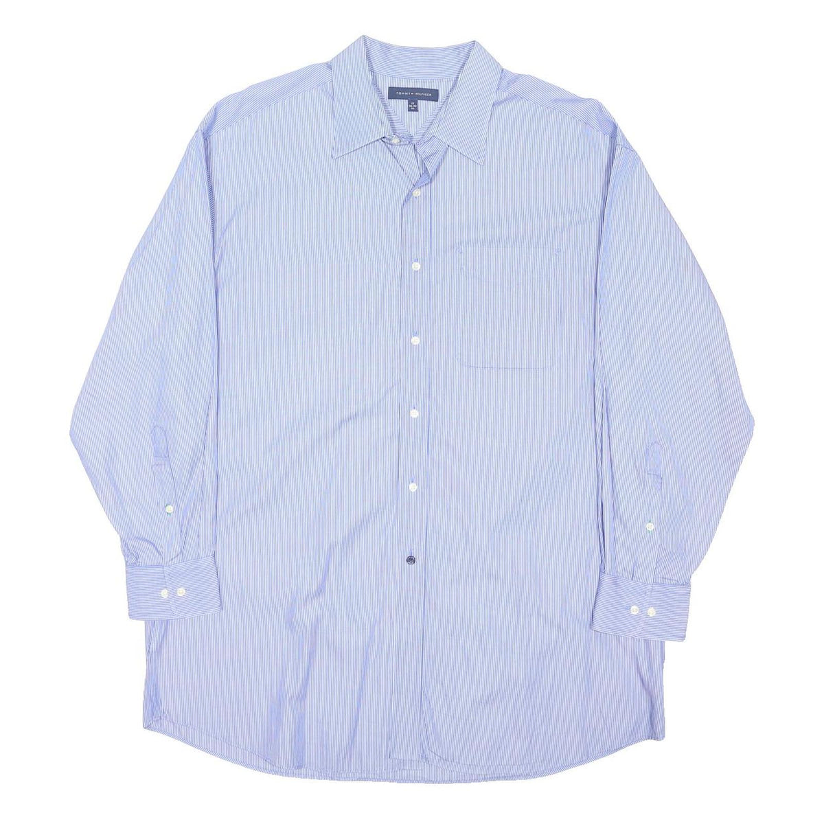 TOMMY HILFIGER Mens Blue & White Striped Shirt XL Classic Button Down Office