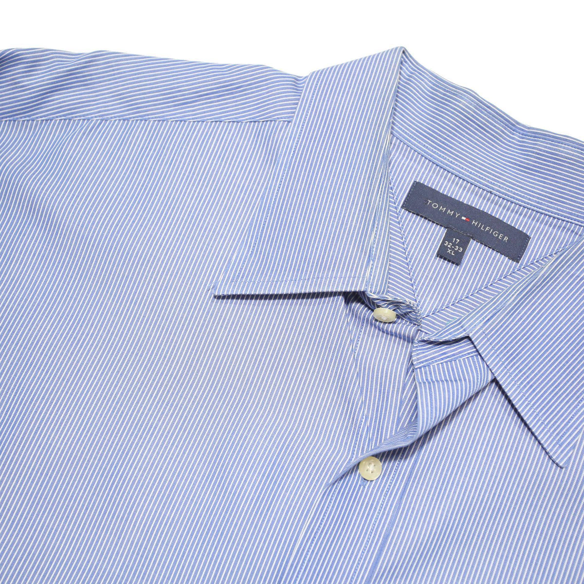 TOMMY HILFIGER Mens Blue & White Striped Shirt XL Classic Button Down Office