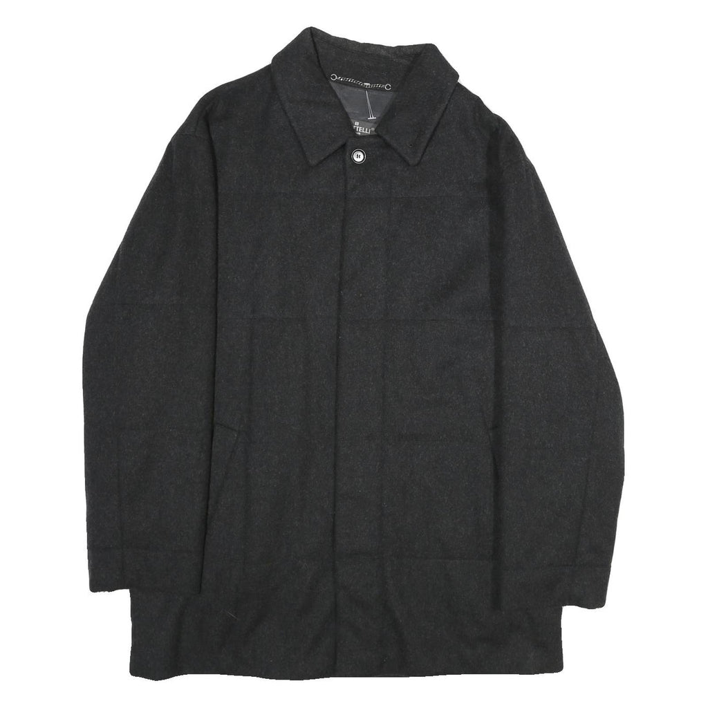 PIATTELLI Mens Black Wool Blend Button Jacket L Classic Plain Smart Casual