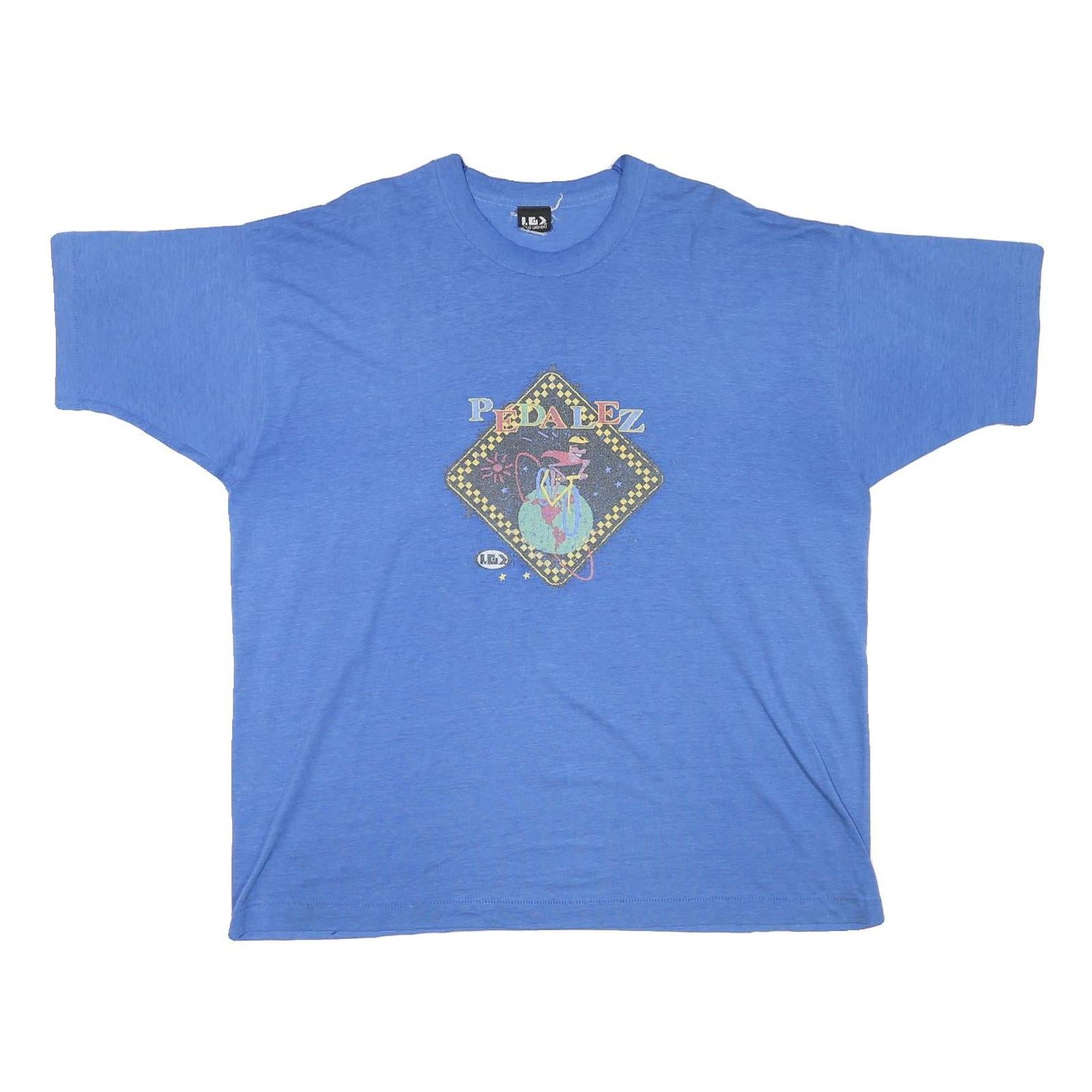 LG Mens Blue Graphic T-Shirt L Short Sleeve Crew Neck Cotton Blend