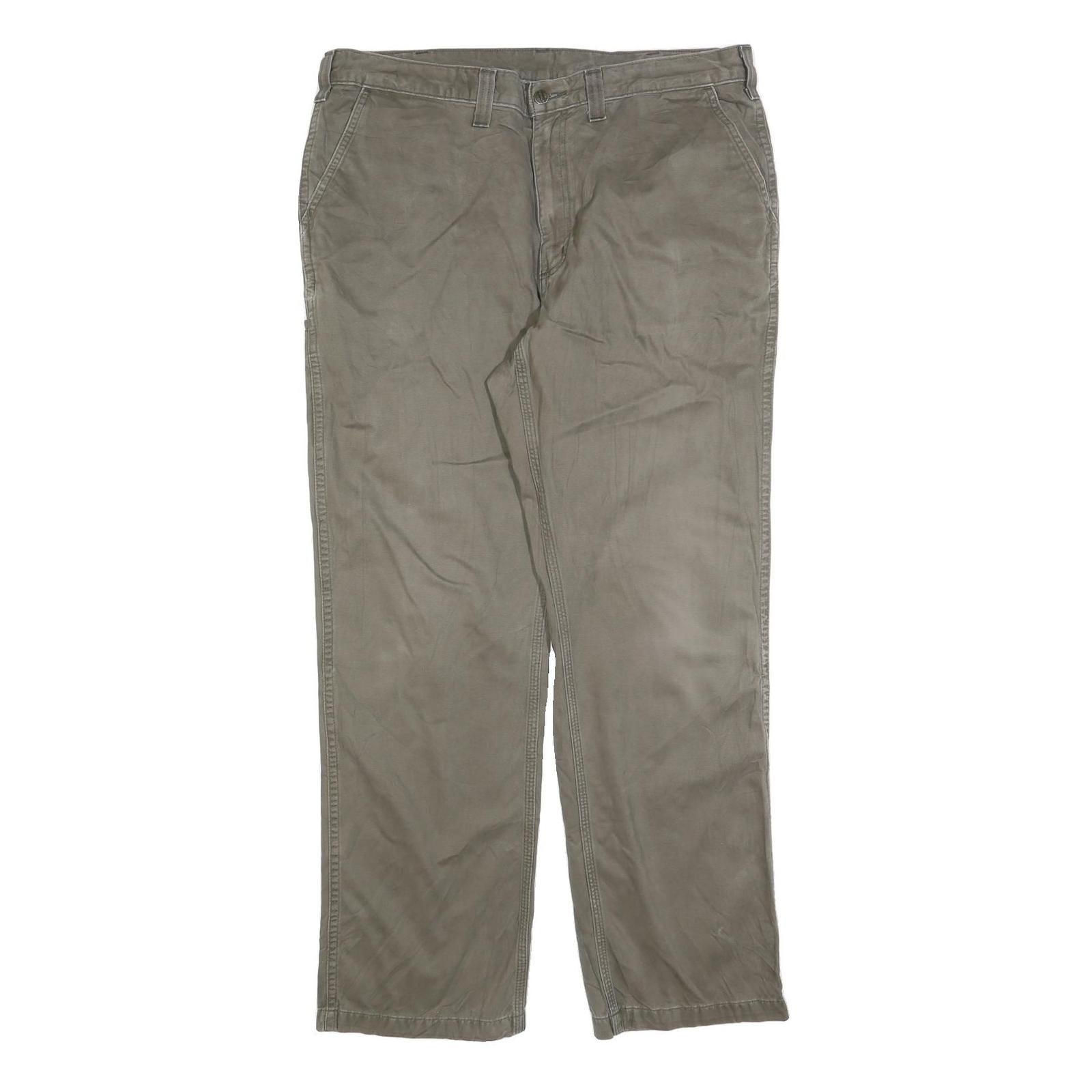 CARHARTT Mens Cotton Blend Beige Regular Straight Trousers W40 L34 Workwear Zip