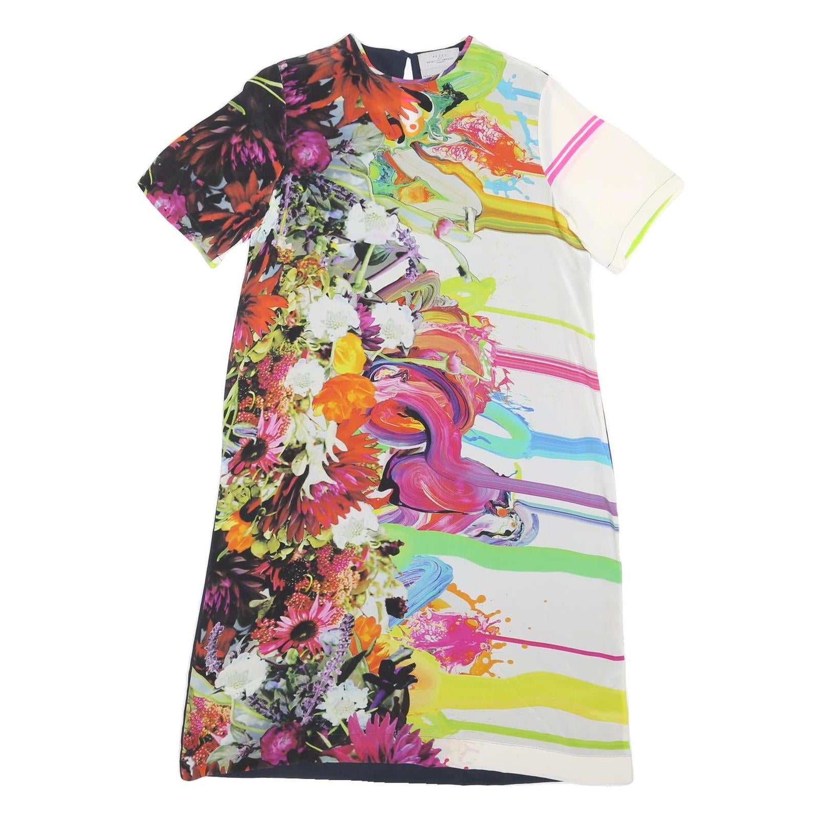 PREEN Womens Floral Abstract Colourblock Shift Dress Short Sleeve XS Bright