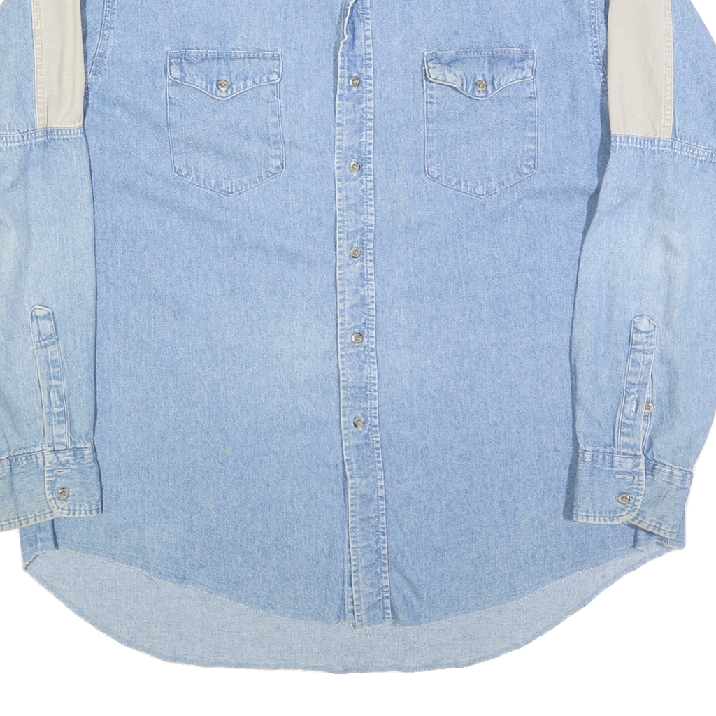 WRANGLER Mens Blue & Beige Cotton Blend Western Shirt XL Long Sleeve Casual