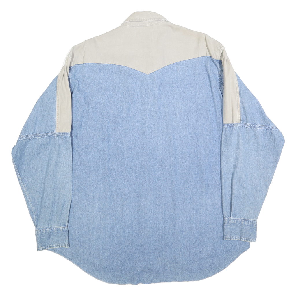 WRANGLER Mens Blue & Beige Cotton Blend Western Shirt XL Long Sleeve Casual