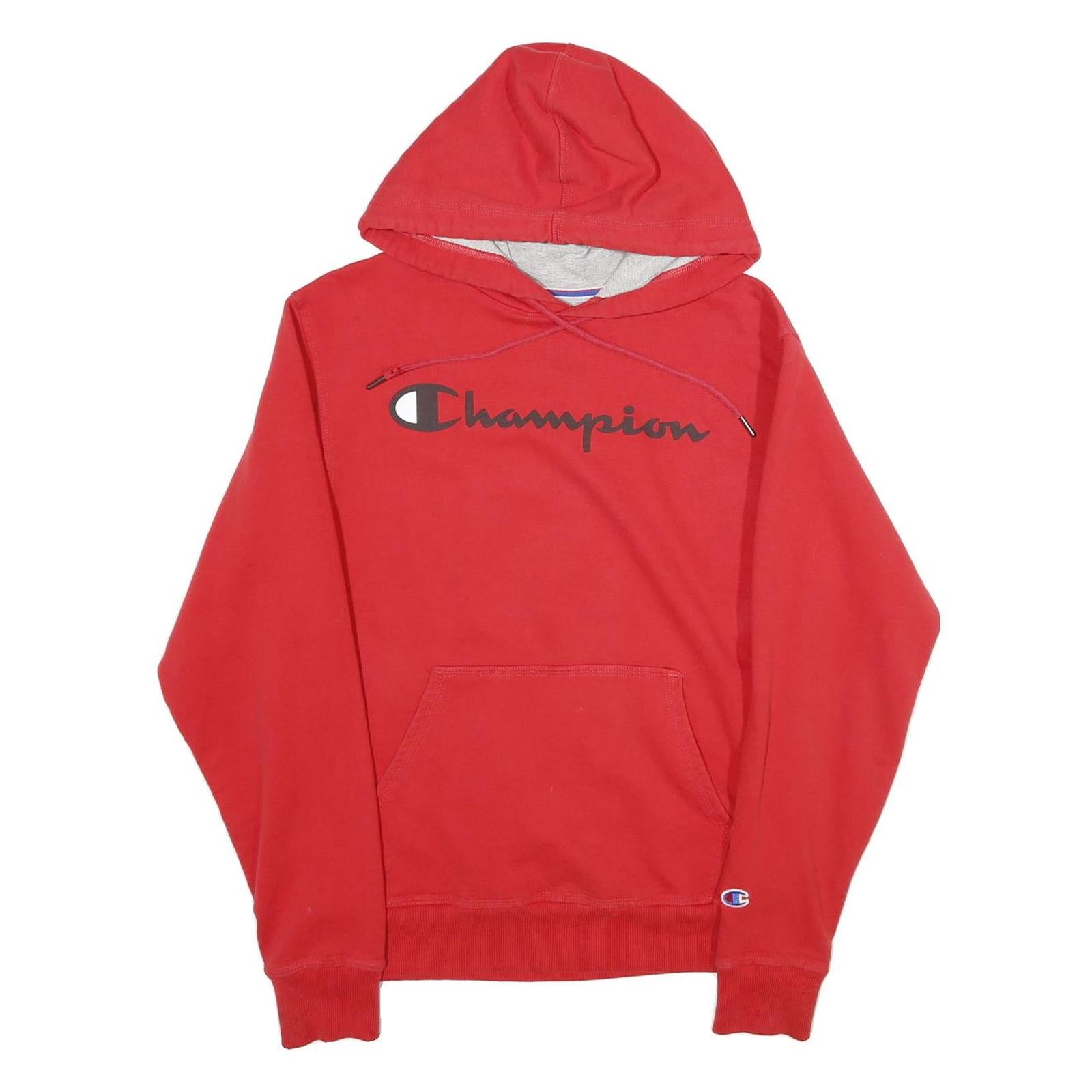CHAMPION Mens Red Pullover Hoodie S Cotton Classic Logo Casual Sweatshirt
