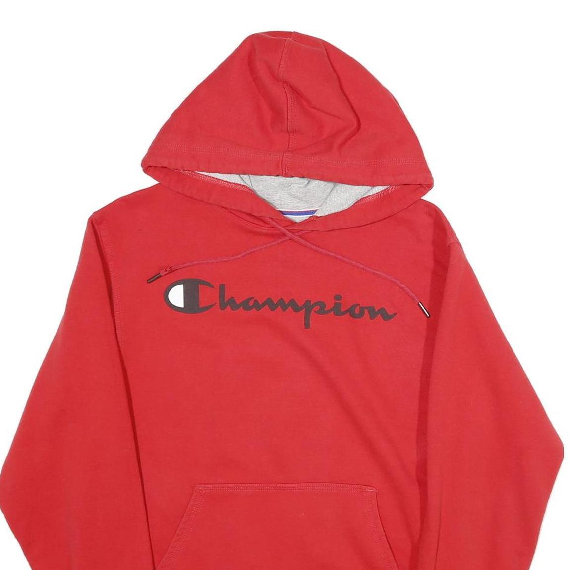 CHAMPION Mens Red Pullover Hoodie S Cotton Classic Logo Casual Sweatshirt