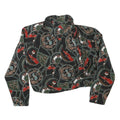 Womens Black & Green Printed Blouse Long Sleeve Collared M Stylish Crop Top