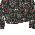 Womens Black & Green Printed Blouse Long Sleeve Collared M Stylish Crop Top